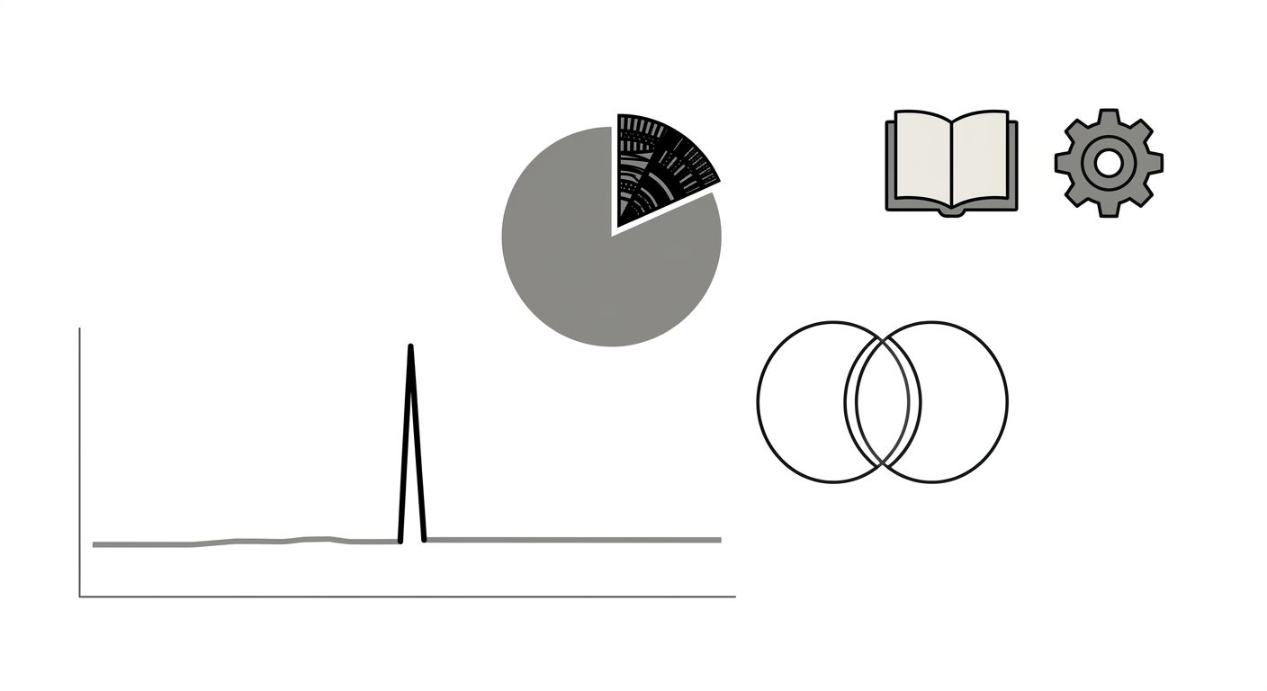 Infographic showing the four key detection signals for link schemes - link velocity anomalies depicted as a sudden spike on a timeline graph, anchor text distribution shown as a pie chart comparing na