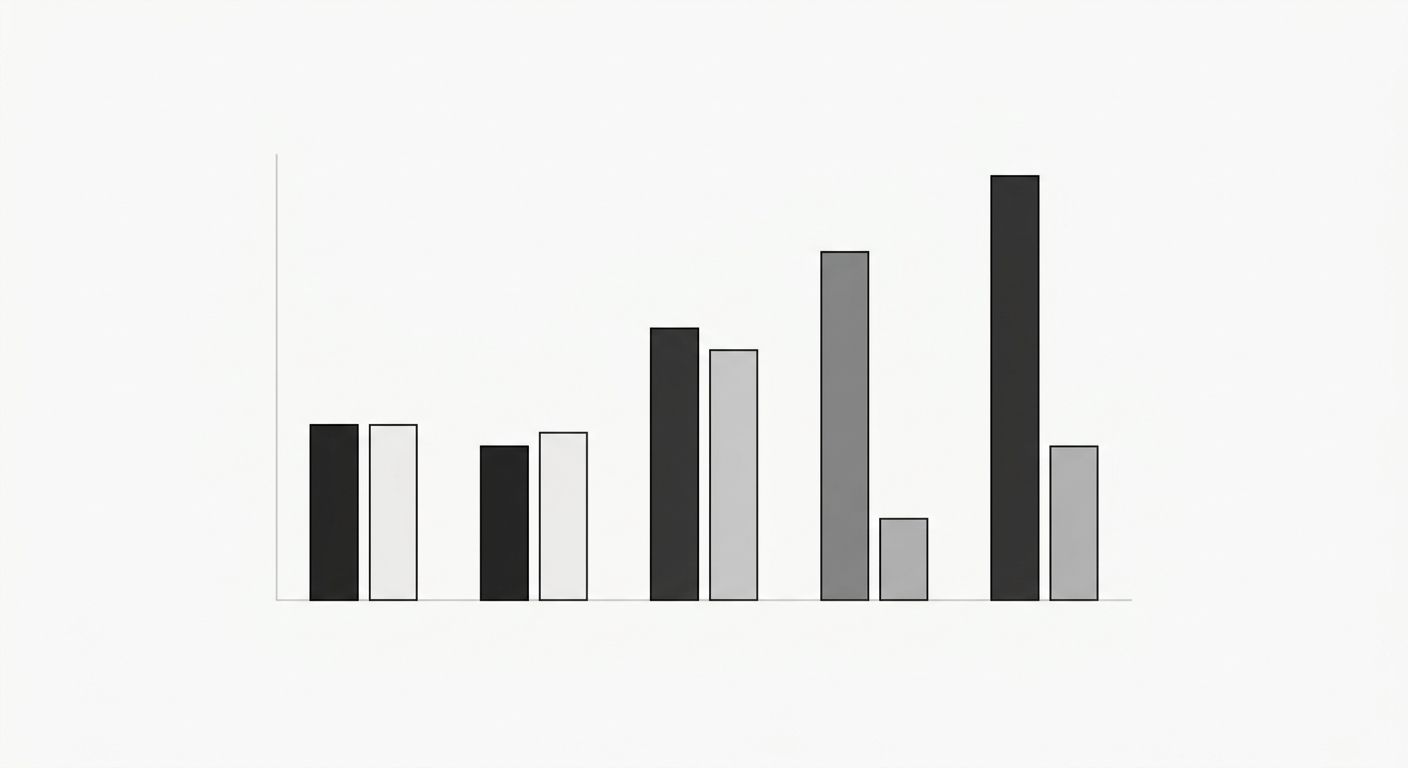 bar chart comparing search volume versus actual clicks for five example keywords, showing the gap between volume and clicks growing larger for queries with more SERP features