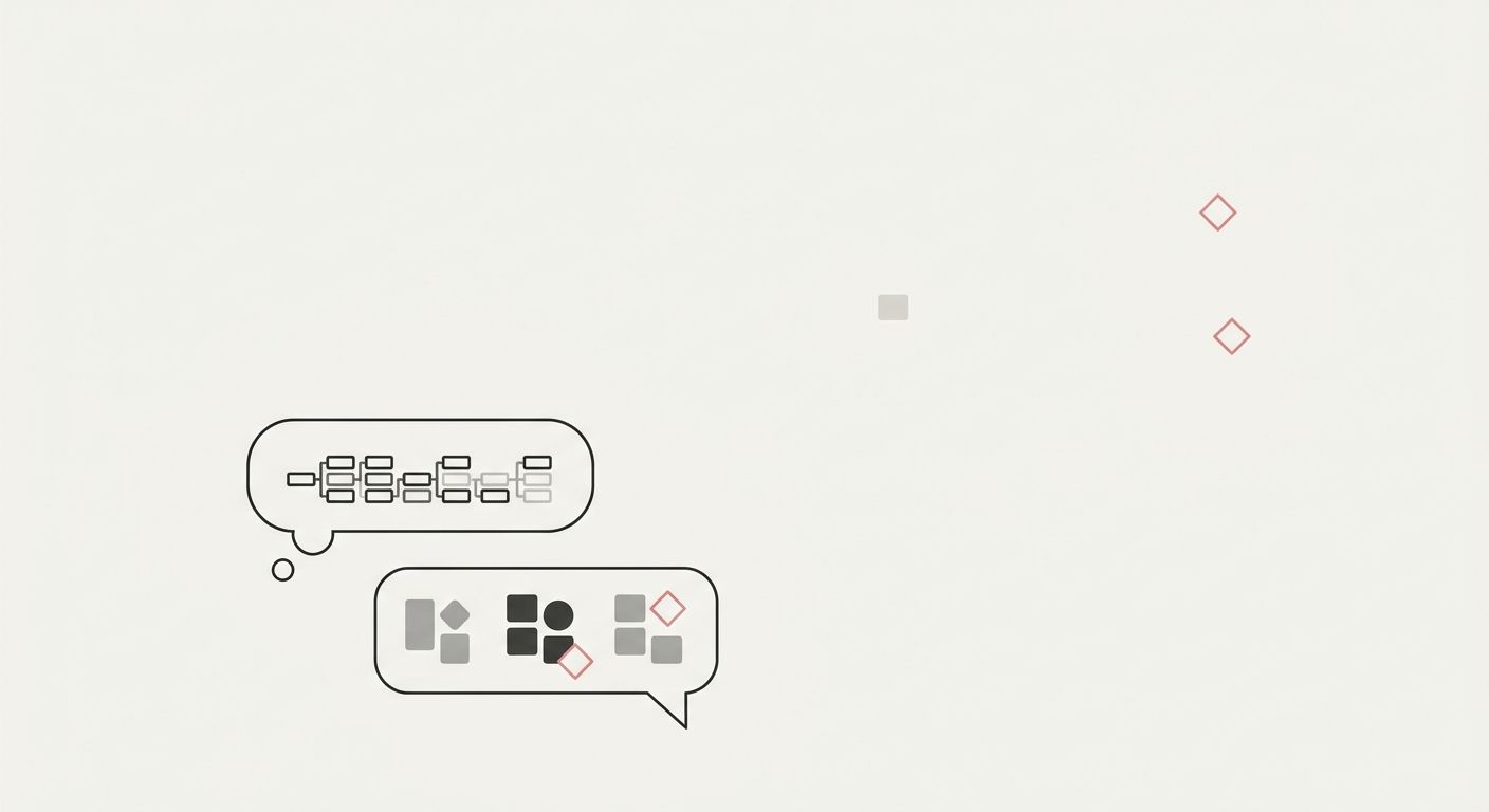 screenshot-style illustration of a ChatGPT conversation where a user pastes 50 keywords related to project management and receives a clean 8-cluster output, with red warning annotations highlighting t